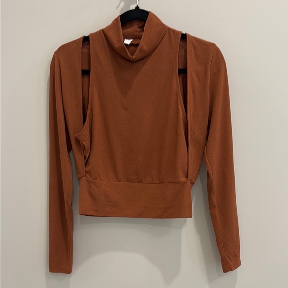 ASTR the Label Brown Mock Neck Shrug Long Sleeve Top - Picture 3 of 4